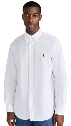 POLO RALPH LAUREN Men's Classic Fit Garment Dyed Oxford Shirt, White, MD