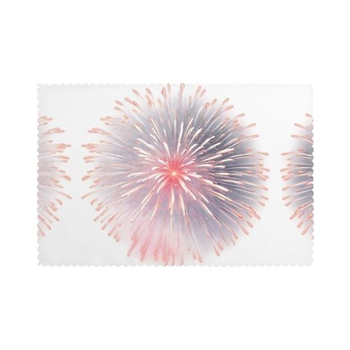 WHJWZY Fireworks Blooming in The Night Sky Pattern Placemats for Dining Table 6-Piece Set Table mat 12x18 in for Kitchen Dining Decoration Washable Easy to Clean