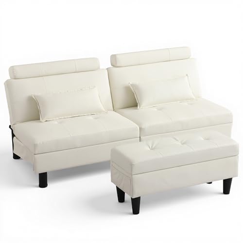 DRMBOOK Convertible Futon Sofa Bed Set with Storage Ottoman, Adjustable
