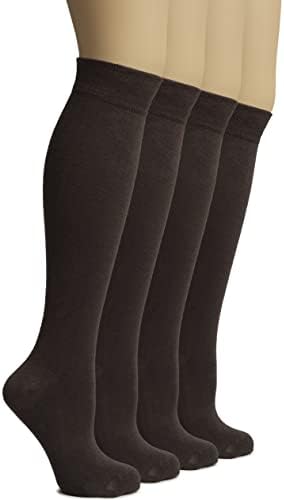 Hugh Ugoli Women's Bamboo Knee High Socks | Comfort Seam Long Dress Socks, Soft & Lightweight | 4 Pairs, Dark Brown, Shoe Size: 8-11