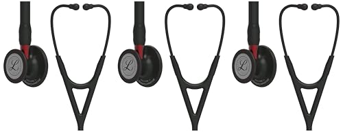 Image of 3M Littmann Cardiology IV Diagnostic Stethoscope, 6200, More Than 2X as Loud, Weighs Less, Stainless Steel Black-Finish Chestpiece, 27 inch Black Tube, Red Stem, and Headset (Pack of 3)