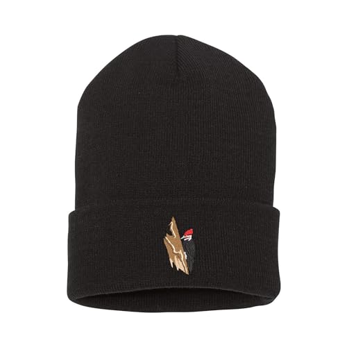 KL Woodpecker Embroidered Winter Beanie Hat Black