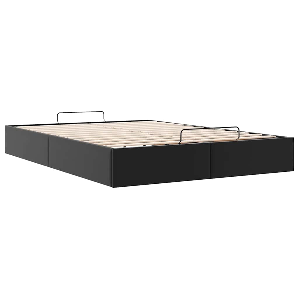 Black Faux Leather Ottoman Bed Frame with Hydraulic Storage 140x200 cm No Mattress Needed Space Saving Sofa Bed Base for Living Room