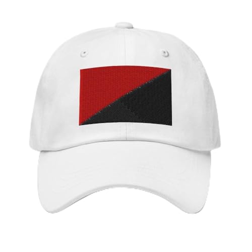 Anarcho Communist Flag Hat - Ancom Embroidered Adjustable Dad Cap - Anarchist Communist Radical Gift White
