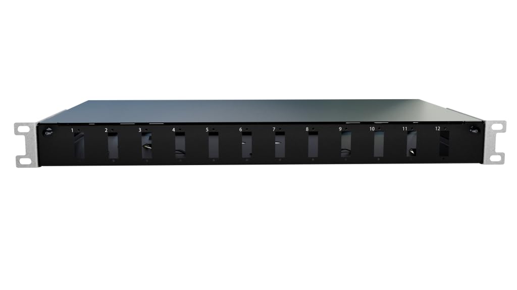 Rack Montage Glasfaser Anschlussdose Verteilerkasten ECO 19 Zoll 1U 12x Duplex LC/PC - Einfache Organisation von Glasfaserkabeln - Aus Stahl - Ideal für den Netzwerkschrank