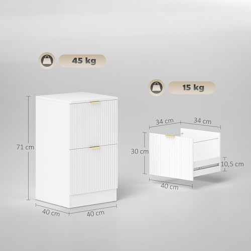 Miniatura 3 de Homcom Cajonera De Oficina Con 2 Cajones Cajonera De Escritorio Con Frentes Acanalados Mueble Archivador Para Tamaño A4 O Carta Para Estudio 40x40x71 Cm Blanco