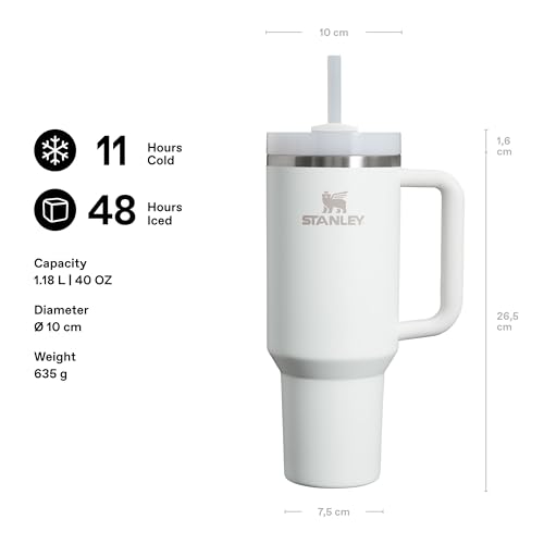 Stanley 1913 Quencher H2.0 FlowState Tumbler 1.2L - Zimny Przez 11 Godzin - Mrożony Przez 48 Godzin - Kubek Ze Słomką, Uchwytem I Pokrywką - Można Myć W Zmywarce - Frost