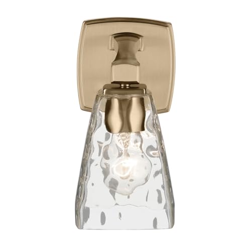 Image of Kichler Marant 5 inch 1-Light Wall Sconce Bathroom Vanity Light Fixture with Clear Water Glass in Champagne Bronze for Bathroom, Powder Room and Hallway (5 inch W x 9.5 inch H), 55214CPZWTR