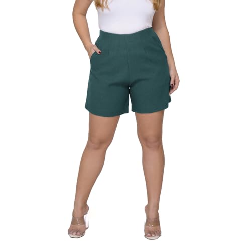 Shorts Alfaiataria Feminino Cintura Alta Tipo Linho (BR, Alfa, M, Regular, Regular, Verde)