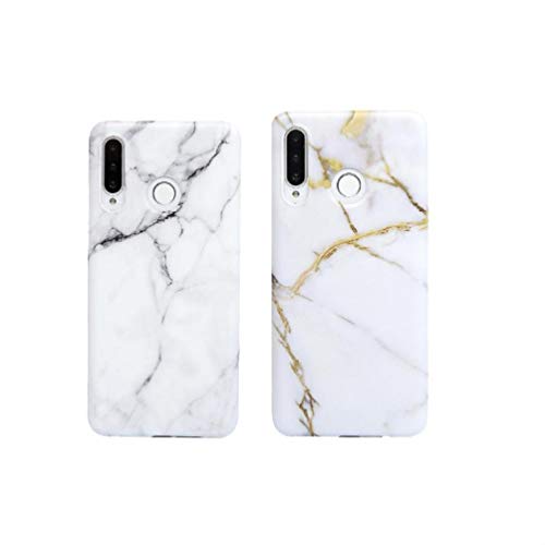 2 Fundas para Huawei P30 Lite mármol TPU Gel Case Mate Estructura de Piedra Backcover Suave Silicona