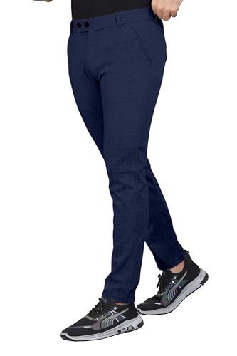 Image of Mehrang Men's Casual Textured Regular Fit Trousers, Formal Pants with Button Closure, Side Pockets, Polyester Trouser for Men