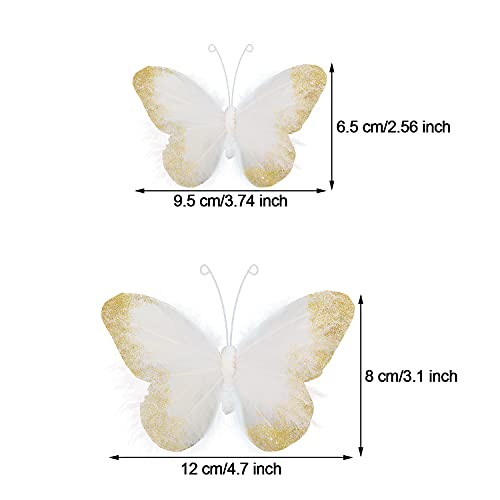 16 Pieces Feather 3D Butterfly Wall Decals Gold Glitter Butterfly Decor Stickers For Room Home Nursery Classroom Offices Kids Girl Boy Bedroom Bathroom Living Room Decor (White) #TOP6