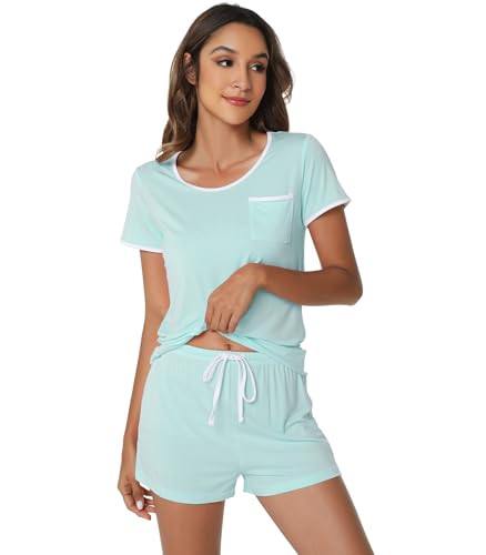 Image of WiWi Viscose from Bamboo Pajamas Set for Women Super Soft Short Sleeve Cooling Summer Plus Size Pjs Sets Sleepwear S-4X