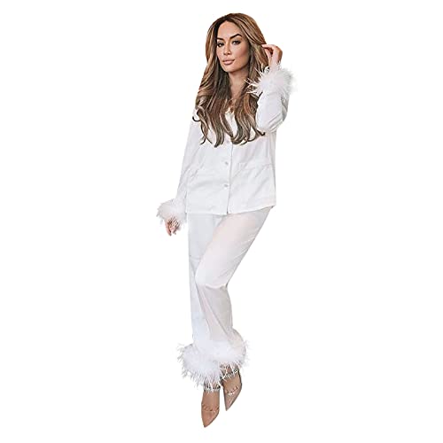Bouton de couleur solide pyjama carreaux rose foncé ensemble de nuit long