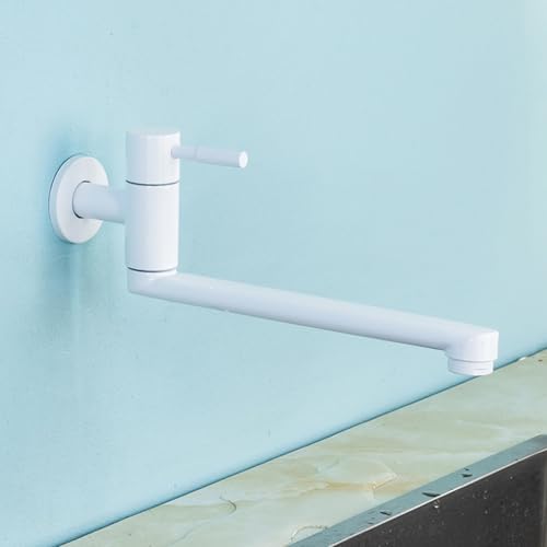 XSDSM Grifo Cocina Pared Una Toma Solo Agua Fría Plegable Giratorio 180° Monomando de Acero Inoxidable G1/2,Blanco Brillante