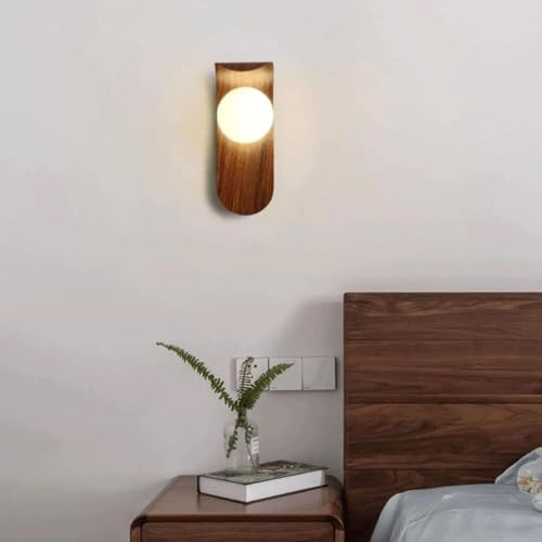 Apliques de pared modernos globo de cristal madera para lámpara de mesilla de noche 5