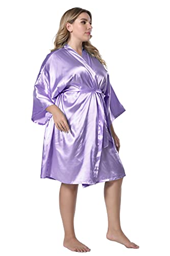 Eplaza Women Silky Satin Robe Wedding Bridal Party Bride Bridesmaid Robes Kimono Loungewear Dressing Gowns (Light Purple, Tag Lxl) #TOP4
