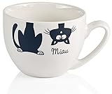 Faszination Wohnen Große Tasse XXL Jumbotasse Porzellan 600 ml bunt Jumbobecher Ivory Kaffeebecher Kaffeetasse Suppentasse Katzen Miau im Geschenkkarton