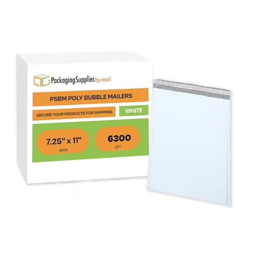 PSBM 6300 Pack Bubble Mailer, 7.25 Inch x 12 Inch Self Adhesive White Padded Envelopes, Sturdy Ideal for Shipping, Padded Mailers, Bubble Mailer Envelopes for Small Businesses