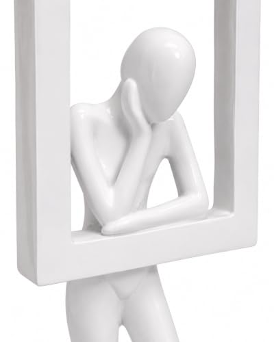 Image of Uptrix Decorative Modern Abstract Thinker Sculpture with Frame, Minimalist Black Resin Decorative Statue, Contemporary Tabletop Home Decor Accent for Living Room. (White)