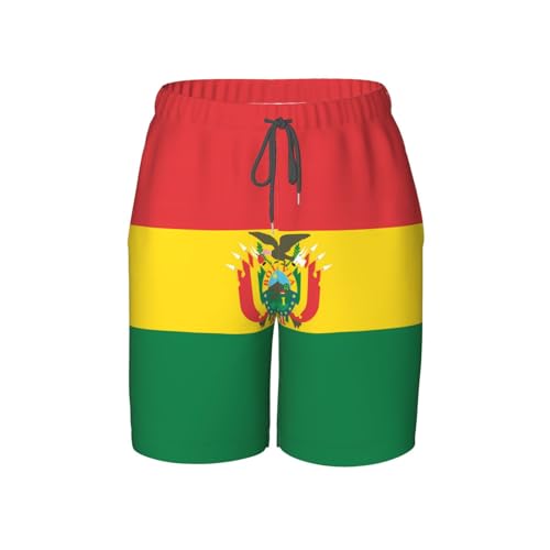 Flag of Bolivia Youth Beach Pants, Soft and Breathable, with Drawstring Waist, Suitable for Sports and Leisure.
