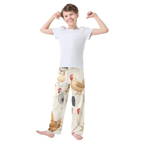 ZZXXB Cartoon Chicken Boys Long Pants Soft Trousers Elastic Waist Kids Lounge Bottoms with Pockets S-XL2