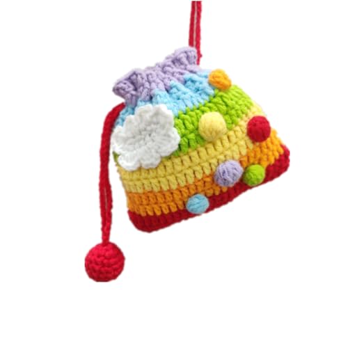 Washable Rainbow Purse with Drawstring, Mini Small Crochet Coin Change Purse Pouch, Handmade Knitting Woven Wallet, Earphone Keychain Knitted Storage Bag for Women