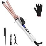 Curling Wand 19mm Professional Ceramic Barrel Curling Iron Wand with Clip for Short & Long Hair, Digital Display, Hair Curler Wand with Glove, Dual Voltage