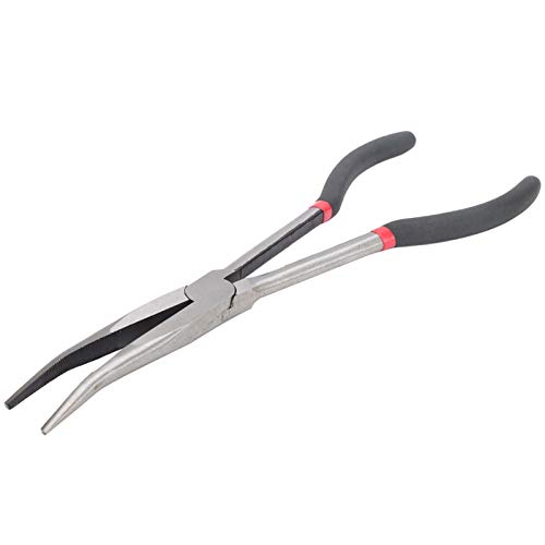 Pince à Bec Effilé Coudé 25 Degrés, 28cm, Manche Allongé, Acier à Outils, pour Travaux de Précision et Réparation