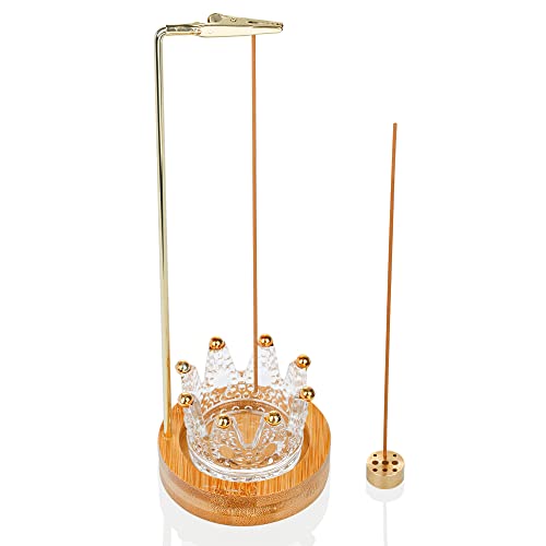 Zenbless Incense Holder For Sticks, Anti-Ash Flying Incense Burner, Bamboo Insence-Stick Holder With Removable Crown Glass Ash Catcher Brass Incense Stick Stand, Decoration For Meditation Yoga Room #TOP26