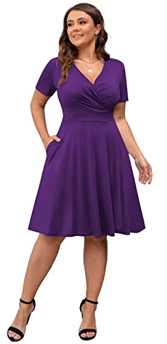 Image of POSESHE Womens Plus Size Dresses Sleeveless Wrap V-Neck Sundress Casual Summer Wedding Guest Cocktail Dress with Pockets
