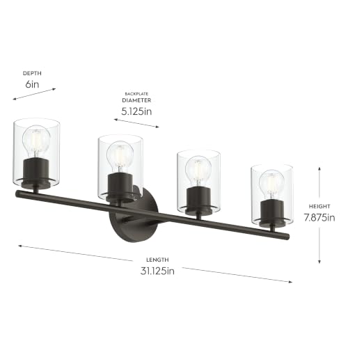 Image of Progress Lighting Replay 31.125 Inch 4-Light Vanity Light, Transitional, Antique Bronze with Clear Glass Shades, (7.875 inch H x 31.125 inch W x 6 inch D), P300584-020