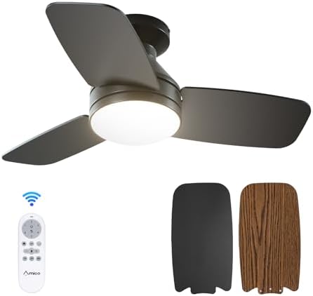 Amico 30 Inch Black Low Profile Ceiling Fans with Lights and Remote