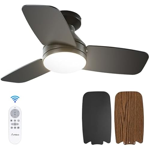 Amico 30 Inch Black Low Profile Ceiling Fans with Lights and Remote