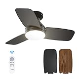 Amico Ceiling Fans with Lights, 30 inch Low Profile Ceiling Fan with Light and Remote Control, Flush Mount, Reversible, 3CCT, Dimmable, Noiseless, Black Ceiling Fan for Bedroom, Indoor/Outdoor Use