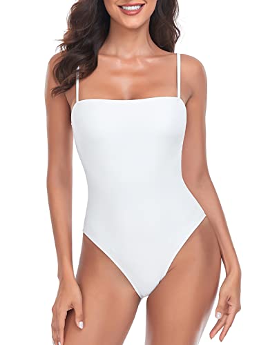 Maillot de bain une pièce bandeau blanc coupe haute taille L bretelles