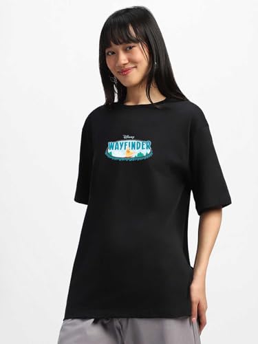 Image of JUNEBERRY 100% Pure Cotton Oversized Baggy Fit Official Disney Merchandise Cool & Goofy Graphic Printed T-Shirt for Women (Characters: Moana, Pooh & Lion King)