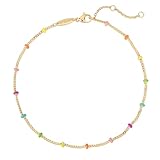MEVECCO Gold Anklet for Women 14K Gold Plated Dainty Enameled Multicolor Ball Beaded Satellite Anklet Chain for Beach Summer Simple Foot Jewelry