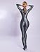 Women Shiny Metallic Catsuit Glossy Stretchy Bodysuit Sheer Bodycon One Piece Costume Lightweight Footed Long Sleeve Jumpsuit Grey XL