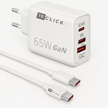 Carregador Super Turbo 65W 3 Entradas Compatível Com Samsung Galaxy, Motorola, Xioami, iPhone 15,16, Universal, Moto G, Realme, TCL Celular Android iOS Tablets Notebooks USB Tipo C Rápido 10Click®