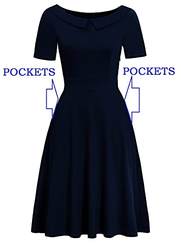 Image of Women's Elegant Vintage Dresses Knee Length Casual Floral Print Work Party Peter Pan Collar A-Line Dress with Pockets 978