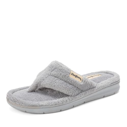 Image of Dearfoams Women's Melanie Thong Slide Memory Foam Terry Sandal Summer House Slippers