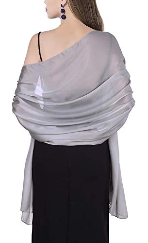 Soft Silky Pashmina Shawl Sheer Wrap Scarf Stole in Solid Colors Silver Grey