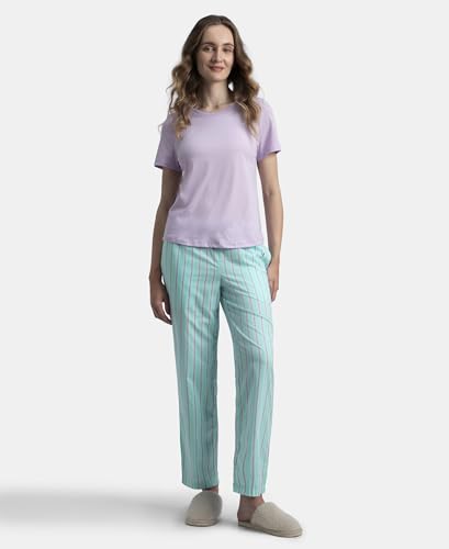 Image of Jockey RX06 Women's Super Combed Cotton Woven Fabric Relaxed Fit Striped Pyjama with Side Pockets (Checks & Prints May Vary)