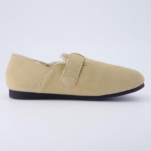 Image of CUSHIONAIRE Women's Nest Genuine Suede Slip-On Shoe with Faux Shearling Lining & Memory Foam | Adjustable Buckle & Non-Slip Sole