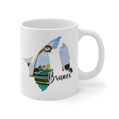 Brunei Mug 325 ml Motif horizon de la ville Peinture fantaisie Tasse à café tasse à thé Cadeaux pour maman de la part de sa fille fils enfants en céramique blanche