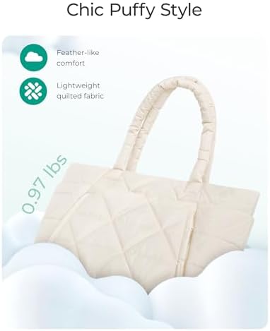 BAGSMART Tote Bag for Women, Puffy Tote Bag with Zipper, Large Quilted Shoulder Bag with Compartments for Travel, Work, Gym (Beige) — view 4