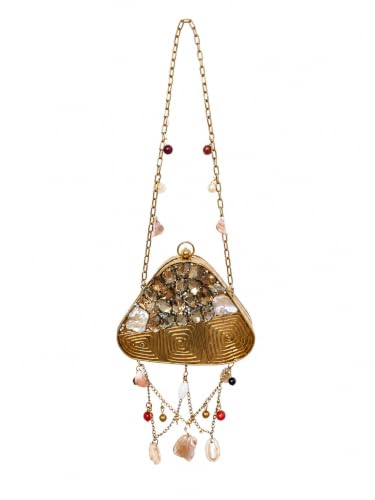 BLUSHARK Mini Compact Clutch Bag Luxury Gold Tonned Chic Bag Bridal & Party Evening Handbag with Crystal, Pear