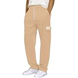 Cargo Hosen Herren Baggy Jogginghosen mit Mehreren Taschen Chino Hosen Elastische Taille mit Kordelzug Arbeitshose Lässig Sporthose Outdoorhosen Wanderhose Breathable Freizeithose(Hellbraun,XXL)