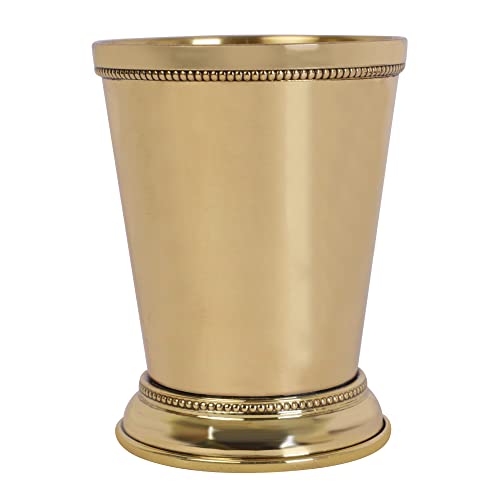HANDTECHINDIA Mint Julep Cups For Bourbon Cocktail Moscow Mule Classic Beaded Trim Border Made by Soild Brass Capacity-12 Ounce (Plain, 1)